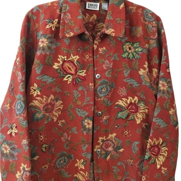 Chicos Design Tapestry Paisley Embroidered Corduroy Jacket- Floral Boho Size 1/S - Picture 2 of 13